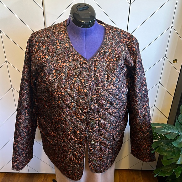 Croft & Barrow Women’s XXL Brown Orange Button down Quilted Floral Jacket - Picture 1 of 11
